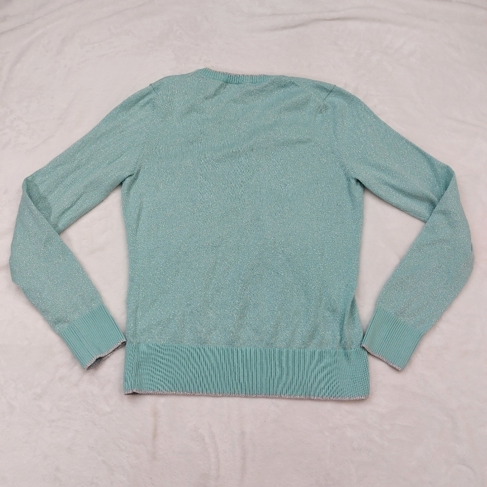 BROOKS BROTHERS 346 WOMENS BLUE AND SILVER METALLIC THREAD V-NECK SWEATER SIZE S - Picture 8 of 8